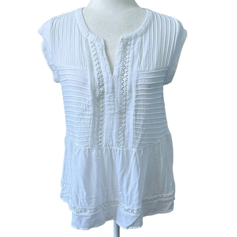 Pale Sky White Imen Pleat Detail Sleeveless Tank Top Blouse Size Medium